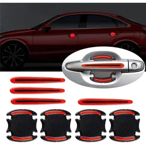 8pcs Universal Carbon Fiber Texture Car Door Handle Scratch Protector Cover - Reflective Stickers (Red) wheel hub reflective sticker