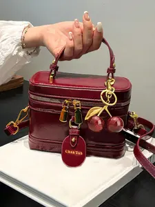 Niche personalized cherry lipstick box bag, stylish, small, exquisite and versatile handbag, Elegant square handbags, sweet and cool style small for Christmas, multiple colors available, suitable for daily commuting, shopping, afternoon tea, etc.