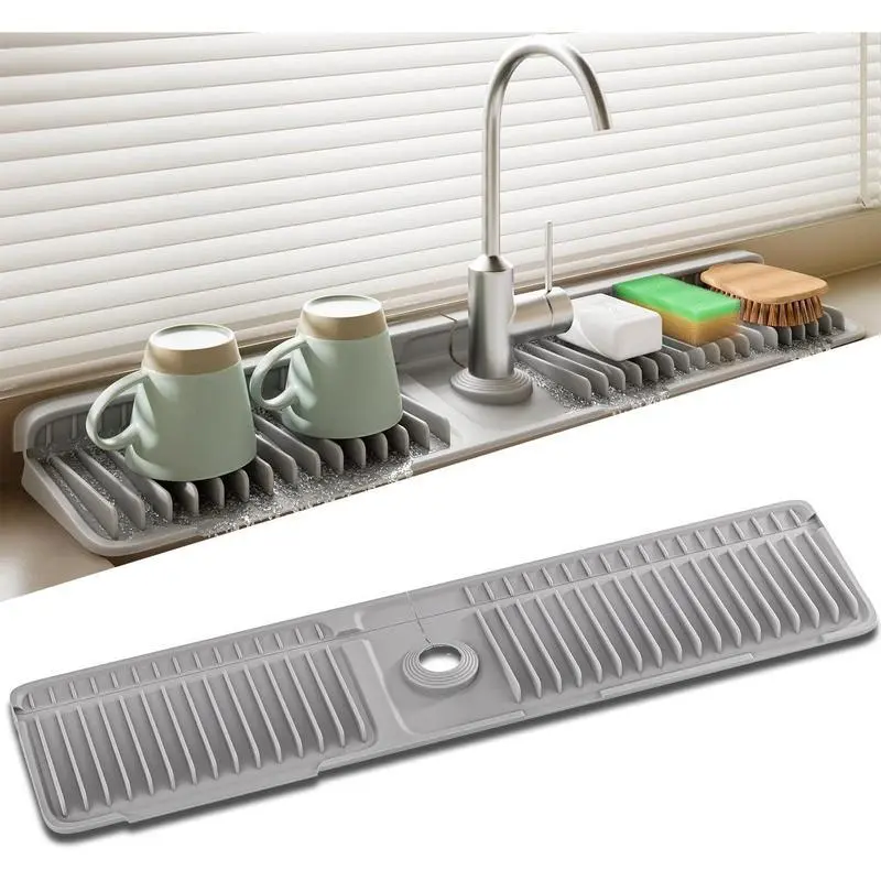 [Holiday Haul] Faucet Mat for Kitchen Sink 24 Inch Longer Silicone Sink Splash Guard 7° Slope Fast Self-draining Drying Tidy Mat with Snap Button Lock Adjustable Hole Design