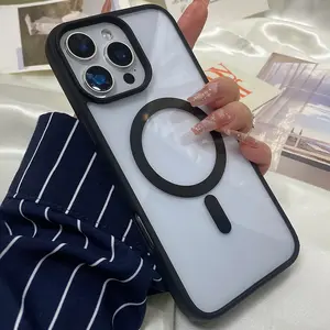 New Luxury Transparent Magsafe Compatible Hard PC & Acrylic Back Cover Shockproof Case for iPhone 17 16 15 14 13 12 11 Pro Max Plus XS Max 17 Air Samsung S25 S24 S23 S22 Ultra Plus S23 FE Protective Casing