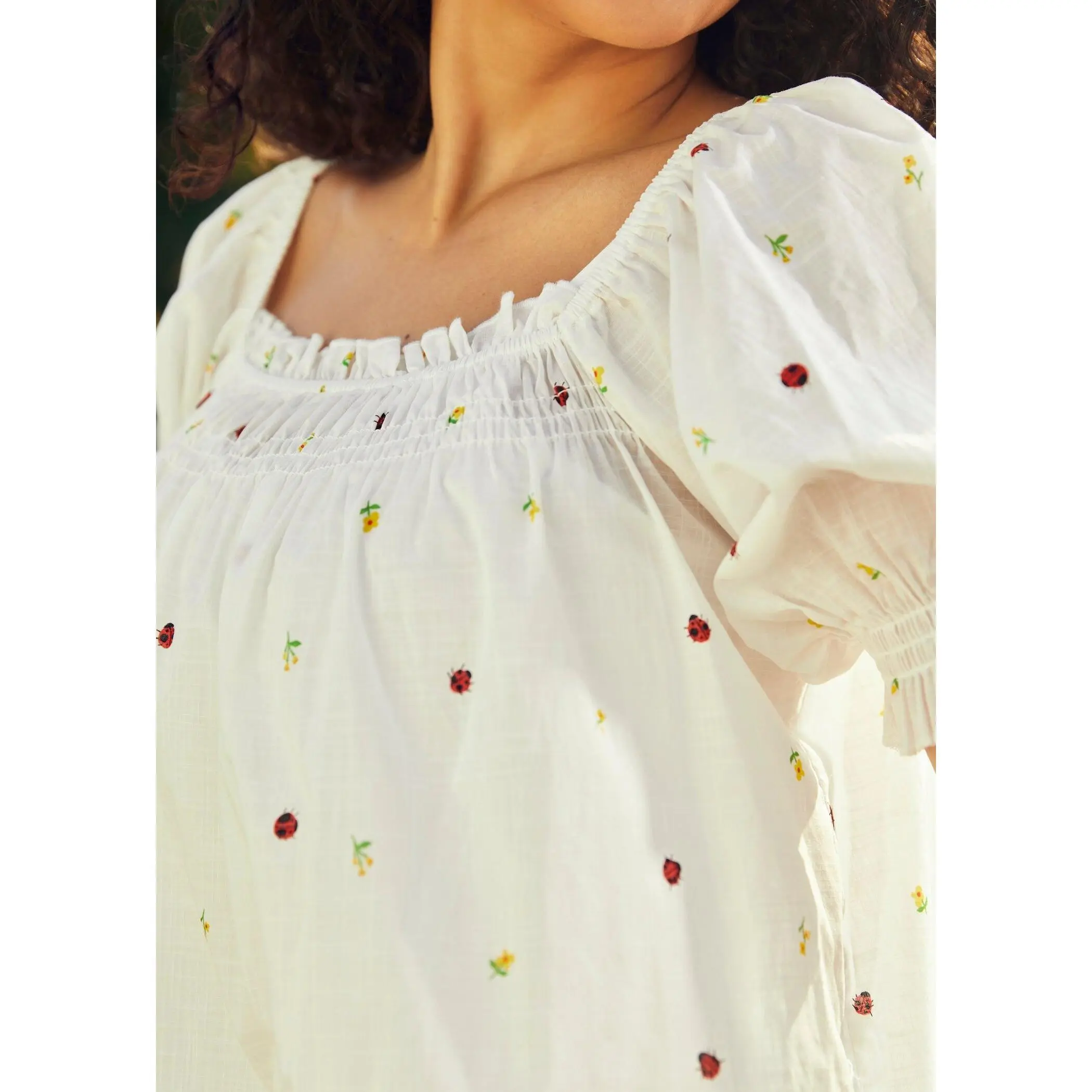 ModCloth Summertime Garden Stories Smocked Mini Dress Ivory Cream Cotton  with Embroidered Ladybug Floral Print (XXS-4X) feminine outfits - TikTok  Shop