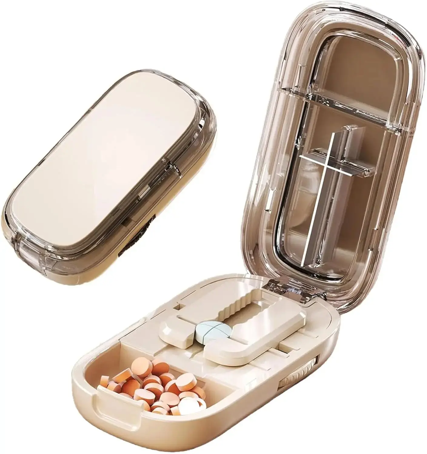 Smart Adjustable EDC Pill Cutter & Splitter - Precision Pocket-Size Tablet Slicer with Storage Compartment, Heavy-Duty Multi-Size Medication Organizer for Travel & Work