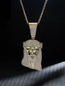 1PC ICED CHICS Jesus head, hip-hop full zircon religious pendant, a unique accessory that can be worn daily, a gift for friends, and comes with a 24-inch chain, Cubic Zirconia Pendant