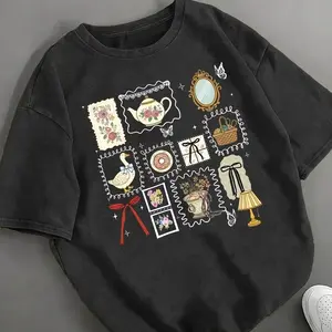 Vintage Washed T Shirt, I'd Rather Be Thrifting Print T Shirt, Grandmacore Shirt, Summer Unisex Short Sleeve Fashion Casual Shirt for Women Men, Comfortable and Ideal Gift