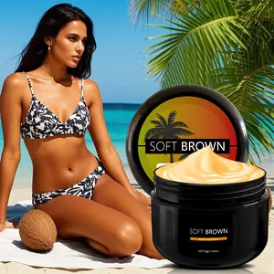 Soft Brown Self-Tanning Lotion with Coconut Extract for Natural Bronze Skin Tone - Light Brown Texture, Alcohol-Free, Suitable for All Skin Types, Press-Type Bottle Design