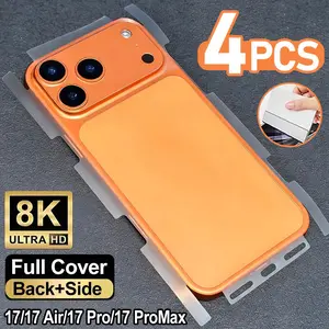 4 pcs Full Cover Back Hydrogel Film Compatible With iPhone 17/17 Pro Max/17 Pro/ Air/16/15/Plus/14/Pro Max/13/12 Pro Max Clear Screen Protector Film Compatible With iPhone 17 Pro Max Stickers