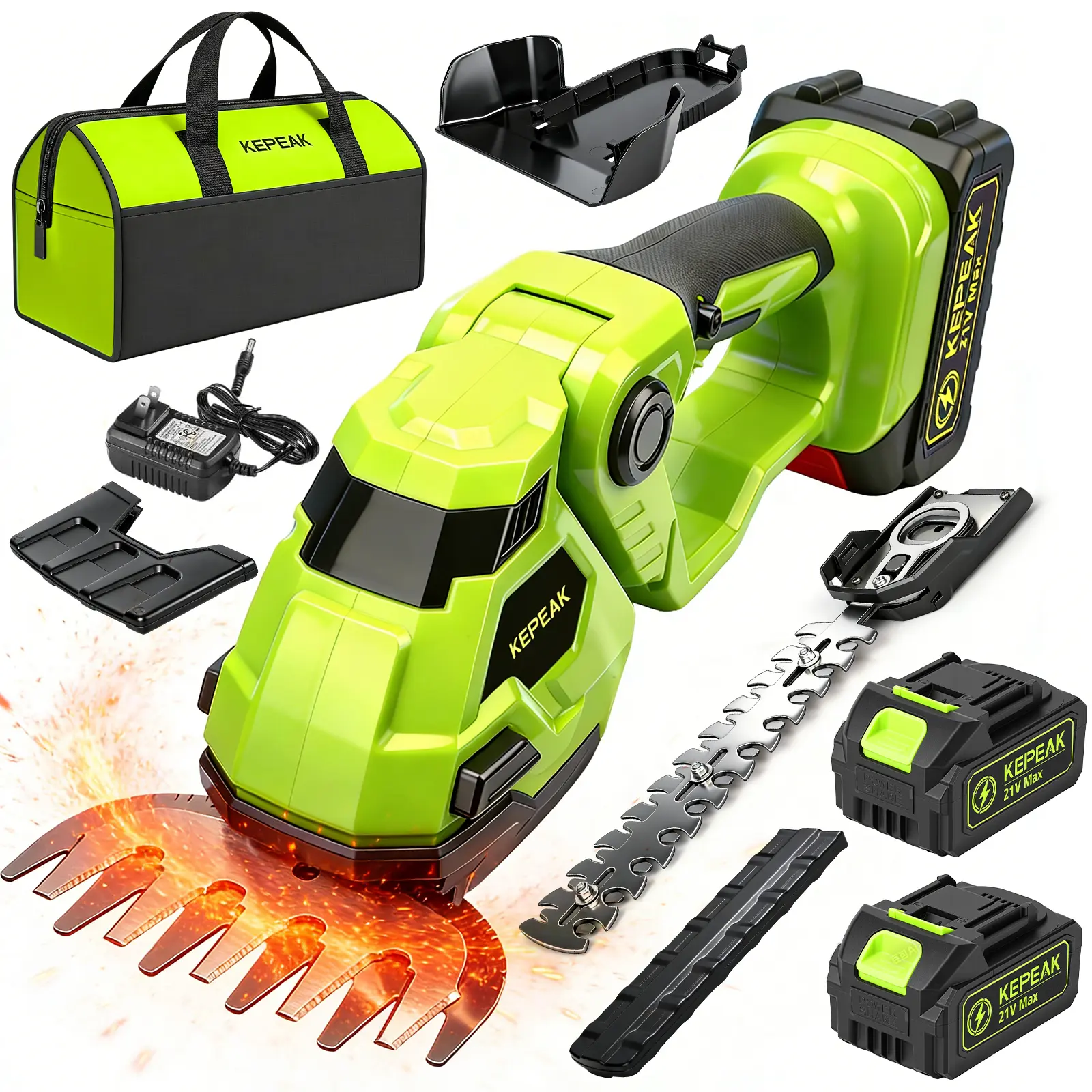 【DealsForYou】KEPEAK 21V Cordless Hedge Trimmer, 220mm Electric Shrub Trimmer with Battery and Charger, Portable Garden Bush Trimmer with Blade Guard and Storage Bag