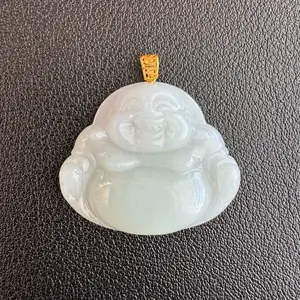 30mm white jadeite Jade Buddha pendant, 18k gold  (no certificate)