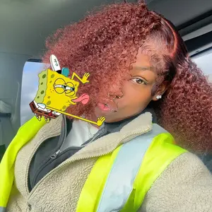 UNice 250% Density Reddish Brown Fluffy Layer Burmese Curly Wig No Slip Glueless Pre-cut 7x5 HD Lace Closure Human Hair Wigs with Layer Finger Coil Ends 16 Inch Beginners Friendly Natural Looking #SpringStatements