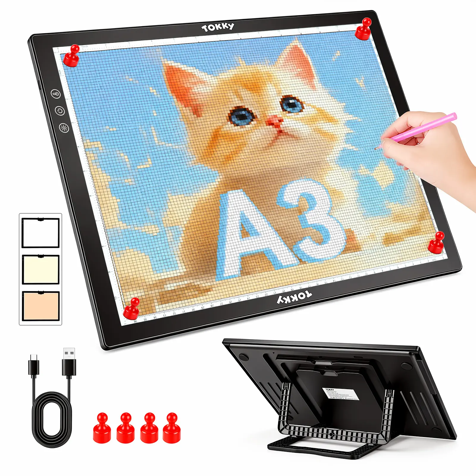 TOKKY A3-1 Rechargeable LED Tracing Light Pad - Ultra-Thin Rectangular Plastic Light Board, Adjustable Brightness Unisex Art Tool for 12+ Years, Default Tattoo Stencil, Writing