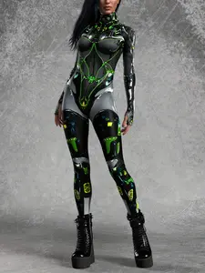 Ladies' Sexy Party Jumpsuit, Tight Fit, Show-Stopping, Festive, Printed, Long Sleeves