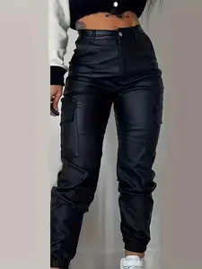 Women's Solid Button Pocket Cargo Sweater Pants, Casual Street Comfy Trousers for Daily Wear, Ladies Bottoms for All Seasons, Pants for Women