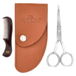 Cremo Premium Quality Beard Shears with Mini Comb & Case, 3 Piece Kit