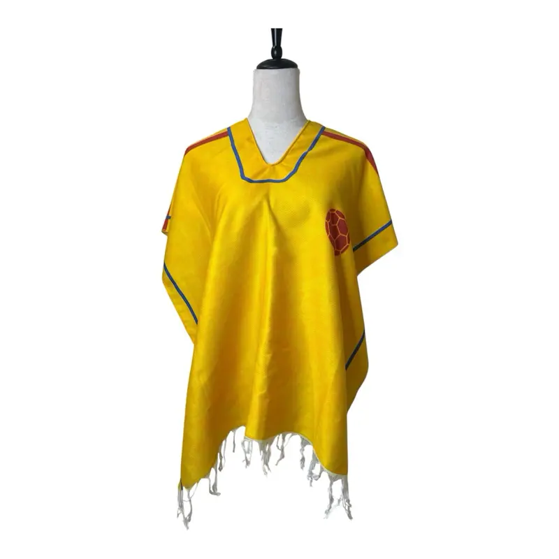Handmade Colombian Pride Poncho - Lightweight Unisex, Fringe, Patchwork Details, Soft Warm Shawl, Fashionable Casual Scarf
