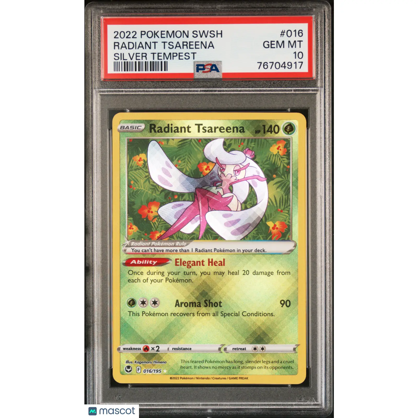 PSA 2022 Pokémon Radiant Tsareena #016 Silver Tempest 10 GEM MINT Graded Card