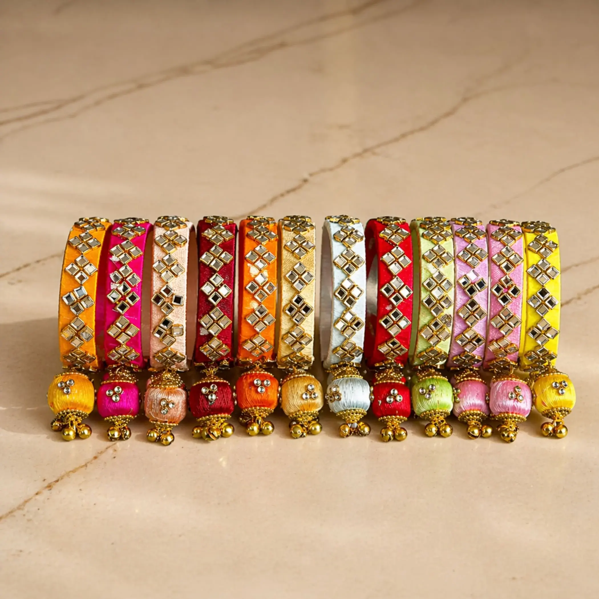 Exquisite Silk Thread Bangles | Handmade Kundan Bracelets for Women | Indian Wedding Elegance | Free Size, Assorted Options