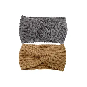 2 pcs Winter Knitted Headbands｜Bow Thickened Thermal Ear Warmer, Pure Color Sweet & Trendy Style, Stretchy & Soft, Ideal for Daily Outings, Sports & Makeup Styling