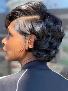 Human Hair Natural Pixie Wig, 13*4 Transparent Lace Front for Natural Look, No Glue Comfortable Short Bob Wig for Effortless Style, Human Hair Wigs