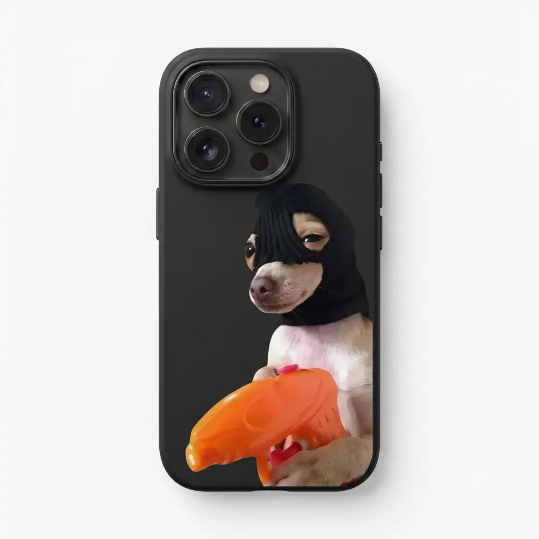 Funny Chihuahua Ski Mask Water Gun Phone Case for iPhone 17 16 15 14 13 12 11 Pro Max, Gangster Dog Meme Cover, Quirky Edgy Gen Z Humor Gift
