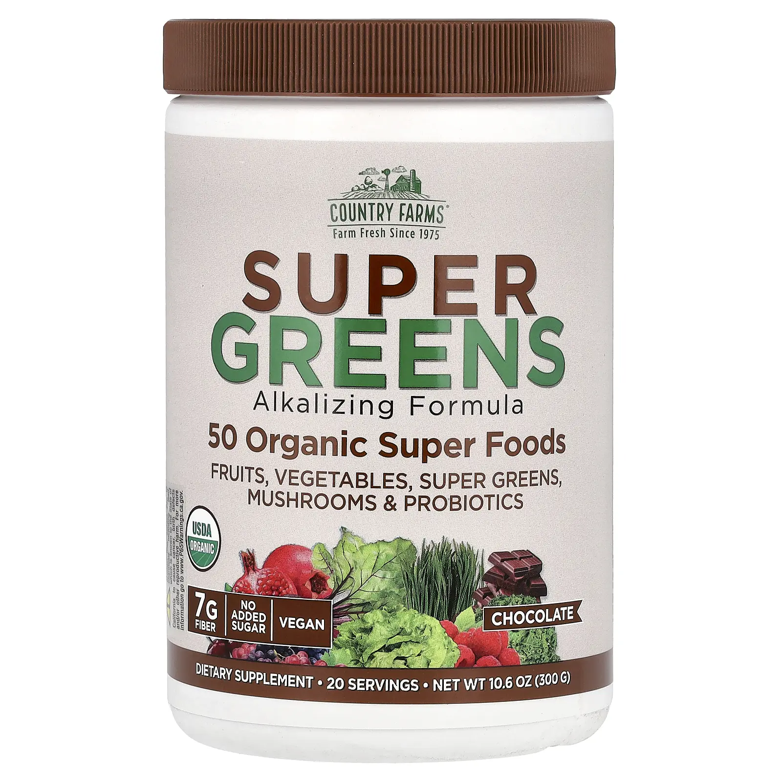 Country Farms Super Greens, Alkalizing Formula, Chocolate, 10.6 oz (300 g) Country Farms Super Greens, Alkalizing Formula, Chocolate, 10.6 oz (300 g)