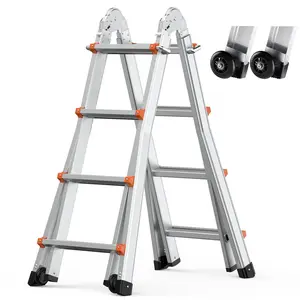 【DealsForYouDays】VEVOR Telescoping Ladder A Frame, 15 FT Compact Aluminum Extension Ladder, Multi-Function Portable Collapsible RV Ladder, Telescopic Ladder for Homework Stairs Indoor Outdoor Roof, 330lb Load