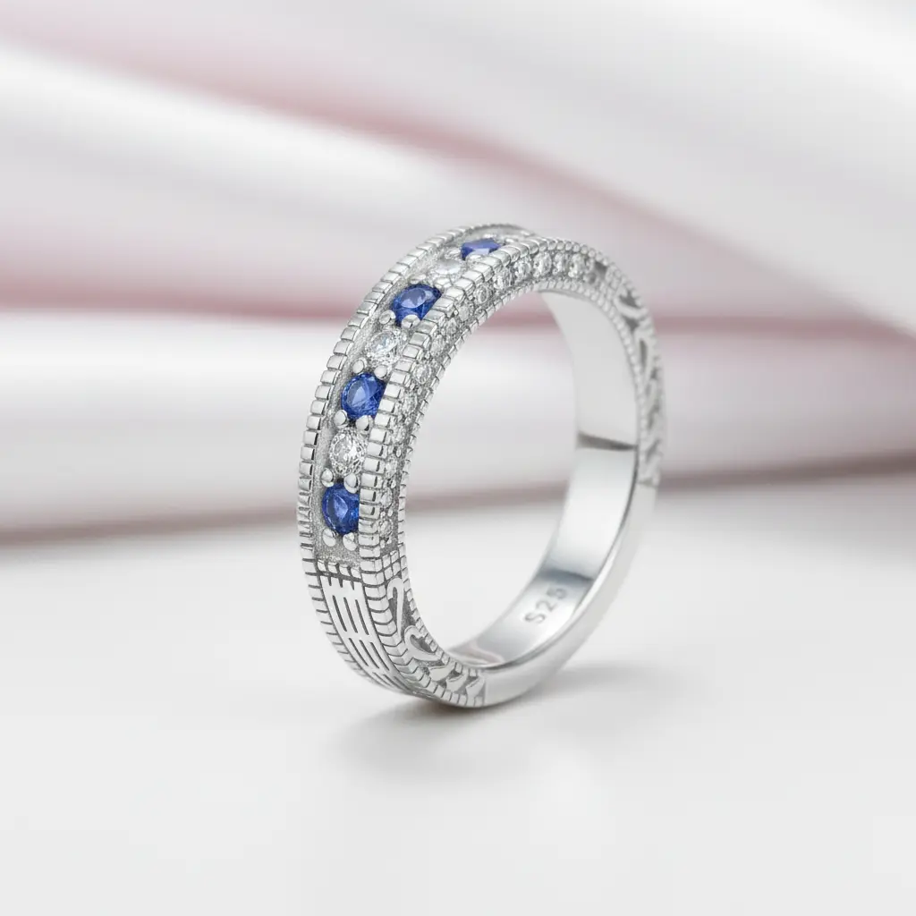 4mm White & Blue Diamond Option Stackable Wedding Band