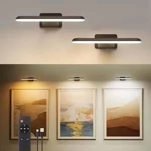 2 Pack Picture Lights for Wall,Art Lights for Painting,Battery Operated Wall Sconce Rechargeable,LED Wall Light Cordless with Remote, Frame,Gallery,Dartboard Lights No-Drill,Black
