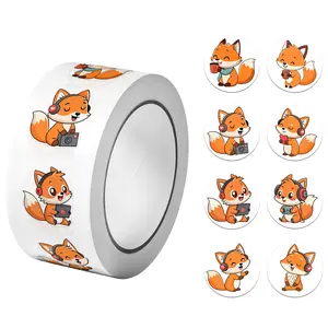 1Roll(500Pcs)Cute Fashion Foxes Stickers , 8 Patterns, 2.5cm/1.0'', Holiday Gift Decoration, Artistic Sealing Decals for Daily Notebook, Phone Case, luggage, kettle, Funny Stickers