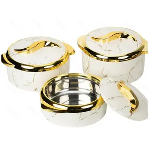 3 pieces/set of modern stainless steel insulated sand pot tableware set with lid, marble patterned food heater set, buffet bowl, heat-resistant baking tray baking tray