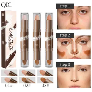 2-in-1 Double-Ended Cream Contour & Highlight Stick, 3 Shades (Fair/Natural/Wheat) for All Skin Tones, Blendable Soft Focus Finish, Non-Greasy, Long-Lasting, Waterproof, Beginner-Friendly Face Sculpting Makeup Stick Highlighter Glow