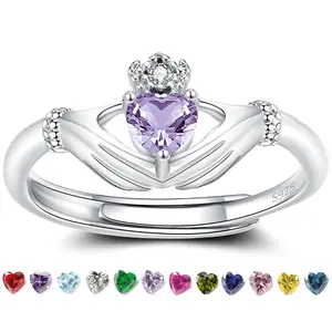 Birthstone Rings For Women: Sterling Claddagh Ring Adjustable Irish Promise Band - Birthday Christmas Gifts Teen Daugter Sister