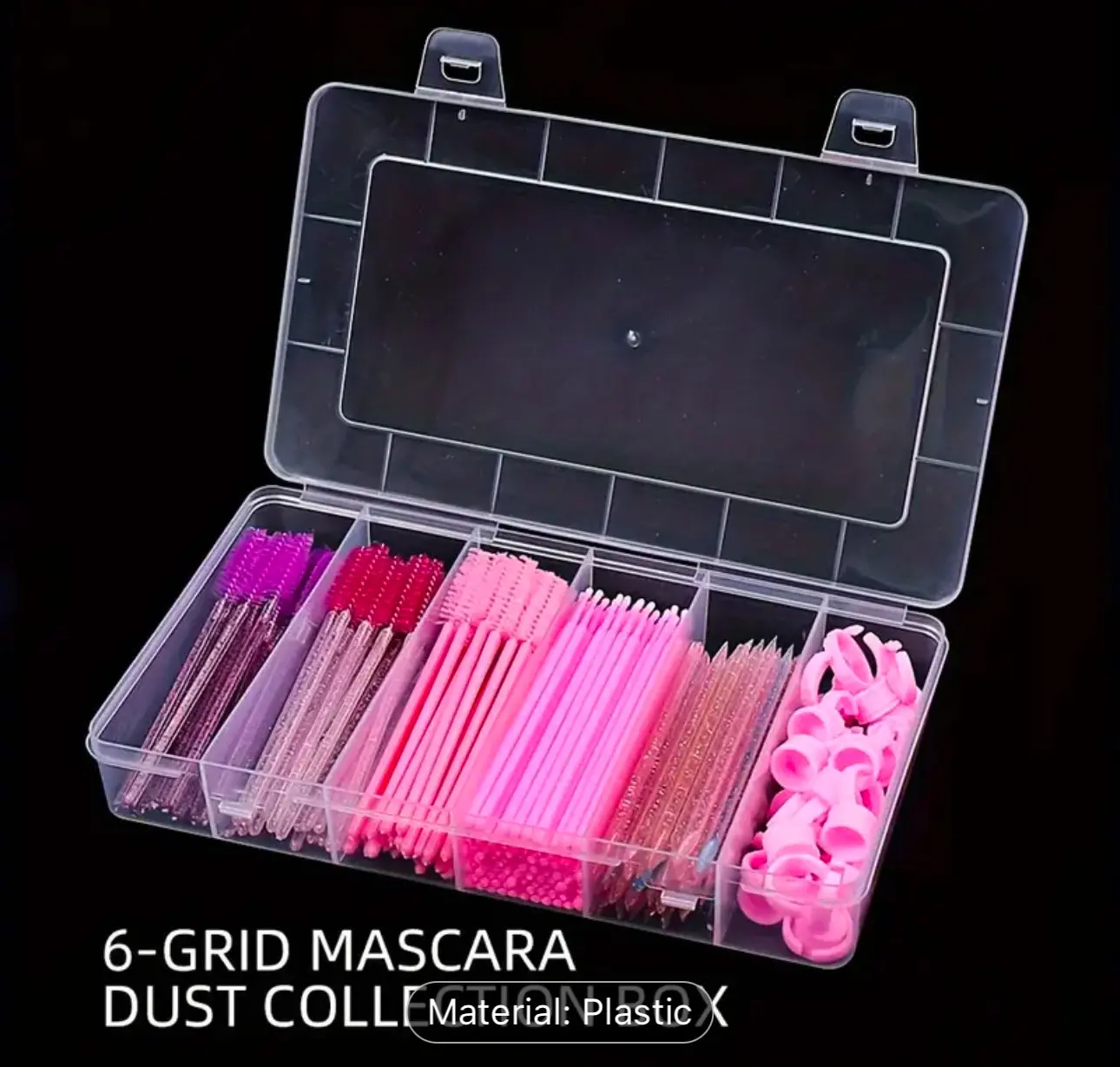 6-Grid Plastic Lash Supplies Beauty Organizer, Compartmentalized Cosmetic Organizer Box with Divided Compartments & Included Supplies