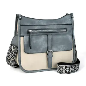 Crossbody Bags for Women Trendy, Vegan Leather Guitar Strap Purse Multi Pocket Medium Shoulder Bag Purses for Women