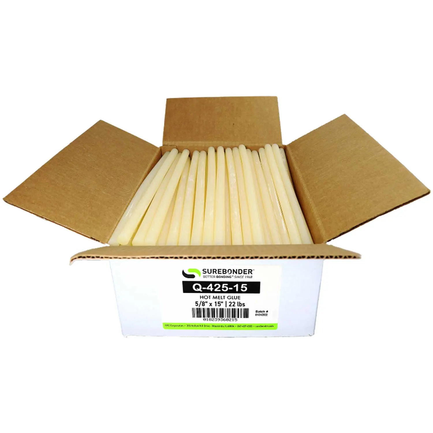 Q-425-15 5 Minute APAO Hot Melt Glue Sticks - 5/8" x 15" | 22 lb box