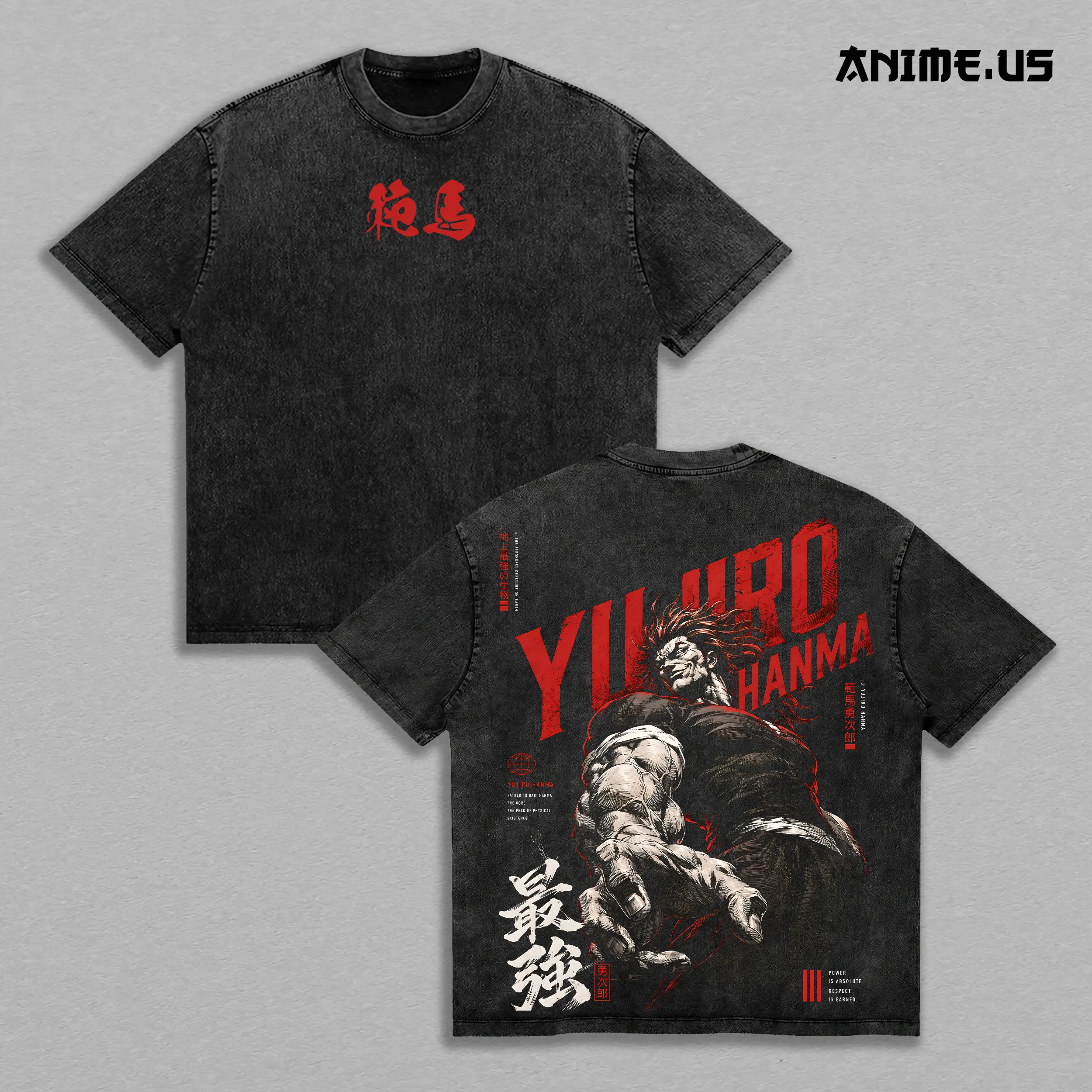 Yujiro Hanma Baki Ogre Warrior Vintage Washed Oversized Graphic Tee, Strongest Creature Anime Heavyweight Cotton Streetwear T-Shirt