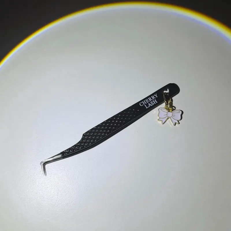 Cherry Lash Volume Black Tweezer for Extensions with Bow Charm Precision Tool