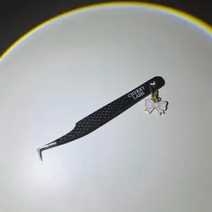 Cherry Lash Volume Black Tweezer for Extensions with Bow Charm Precision Tool