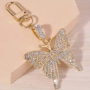 1pc Valentine's Day Rhinestone Butterfly Keychain, Alloy Punk Festival Theme Ladies Novelty Keyring with Lobster Clasp, Decorative Bag Charm Accessory