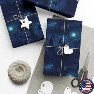 Moonlit Cemetery: Premium Gift Wrap - Decorative Repeating Pattern, Matte/Satin Finish - High Quality Wrapping Paper peaceful resting place