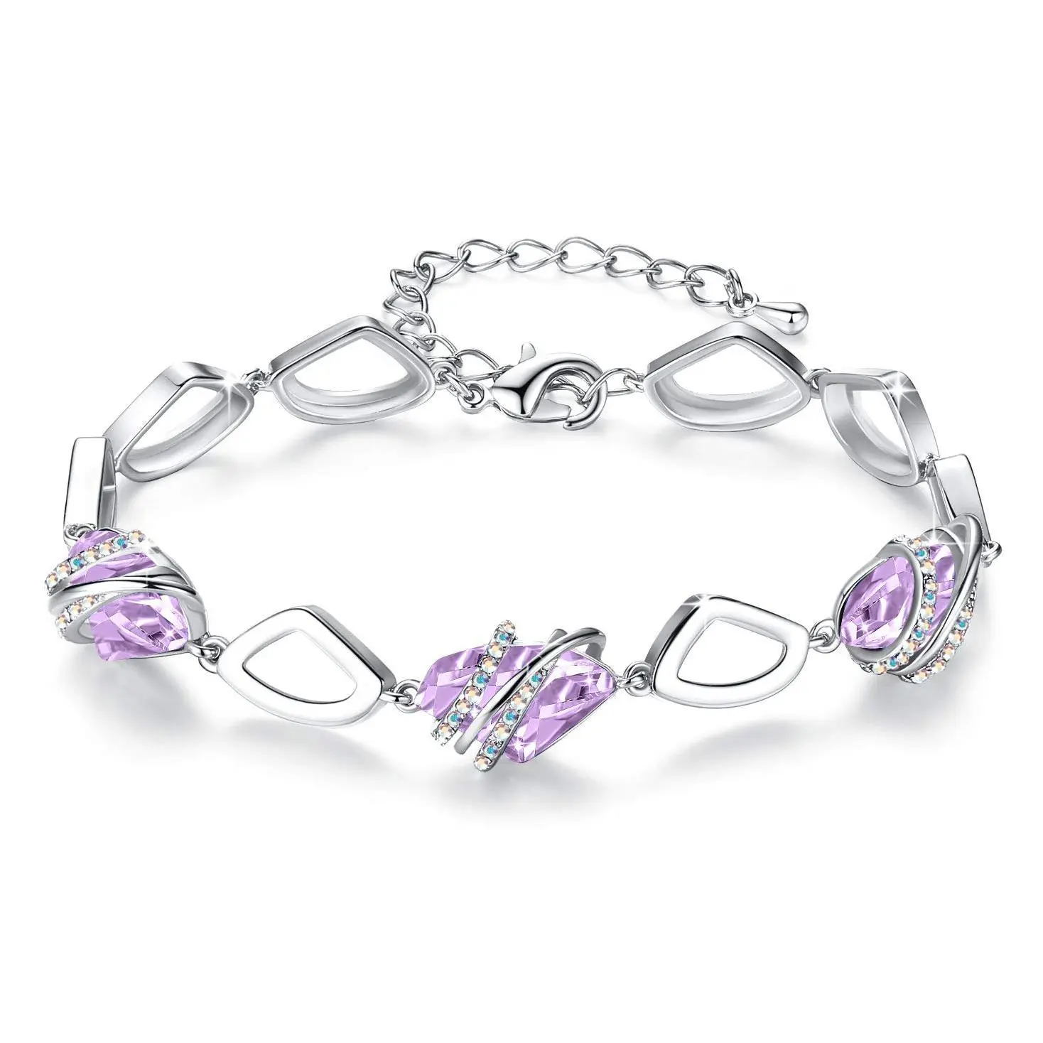 Leafael Wish Stone Link Charm Bracelet with Birthstone Crystals Rose Gold Plated or SilverTone 72