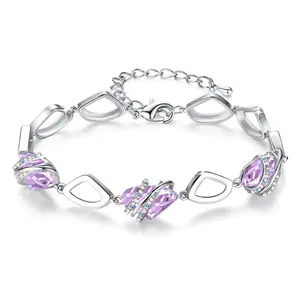 Leafael Wish Stone Link Charm Bracelet with Birthstone Crystals Rose Gold Plated or SilverTone 72