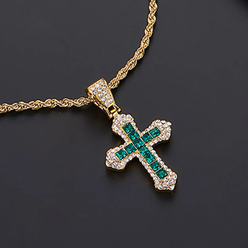 Gold Green Cross Necklace