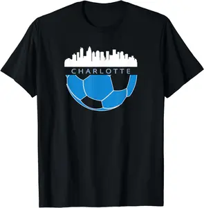 100% Cotton CLT Airport Code 704 Charlotte NC Skyline Art Footballer Fan T-Shirt