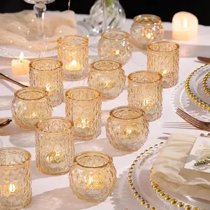 36 Pcs Assorted Gold Votive Candle Holders, Tea Light Glass Candle Holder for Wedding Table Decor, Gold Candle Holders for Table Centerpiece, Birthday and Holiday Decorations