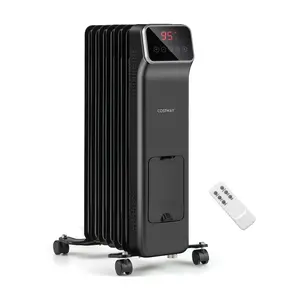 COSTWAY - 1500W Oil Filled Radiator Heater with Remote Control 3 Modes 24H Timer-Black