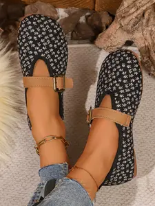 Women's Round Toe Ballet Flats with Back Strap, PU Leather Sole & Cotton Lining, Spring/autumn Fashion Sneakers