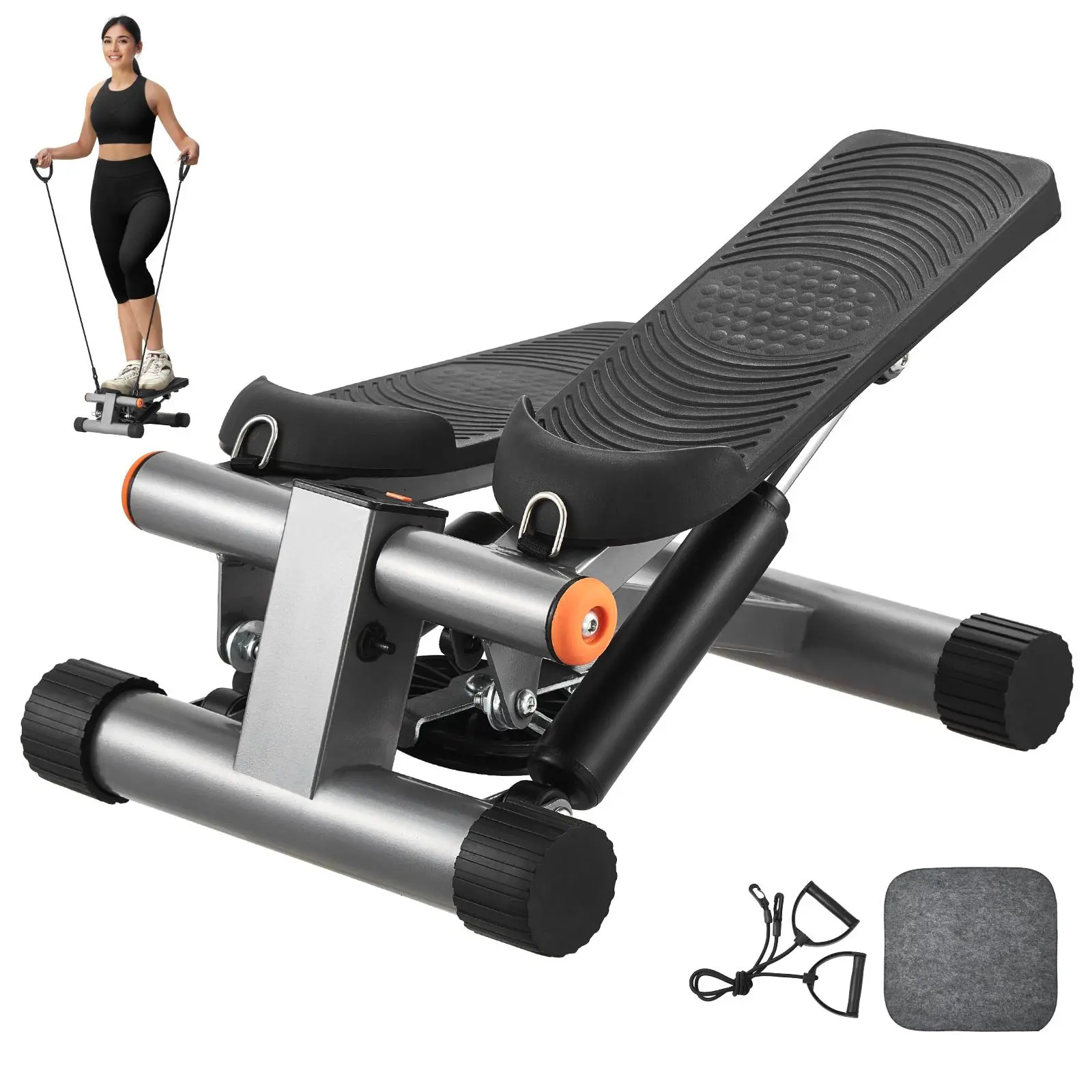 【SummerFinds】VEVOR Stair Stepper, Mini Stepper for Exercise at Home, Hydraulic Fitness Stepper with Resistance Bands, Full Body Workout Cardio Equipment, Stair Climber with LCD Monitor, 330LBS Load Capacity