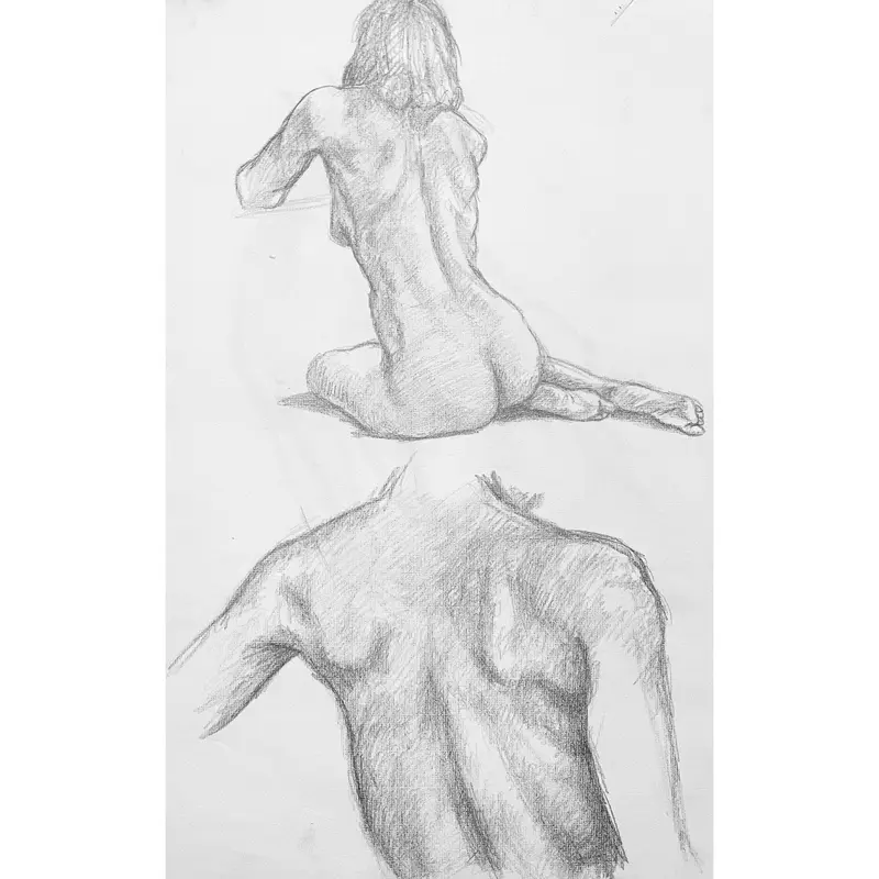 Ian Hornak, Renaissance Male and Female Nude Figure Study, 1963, Original Drawing