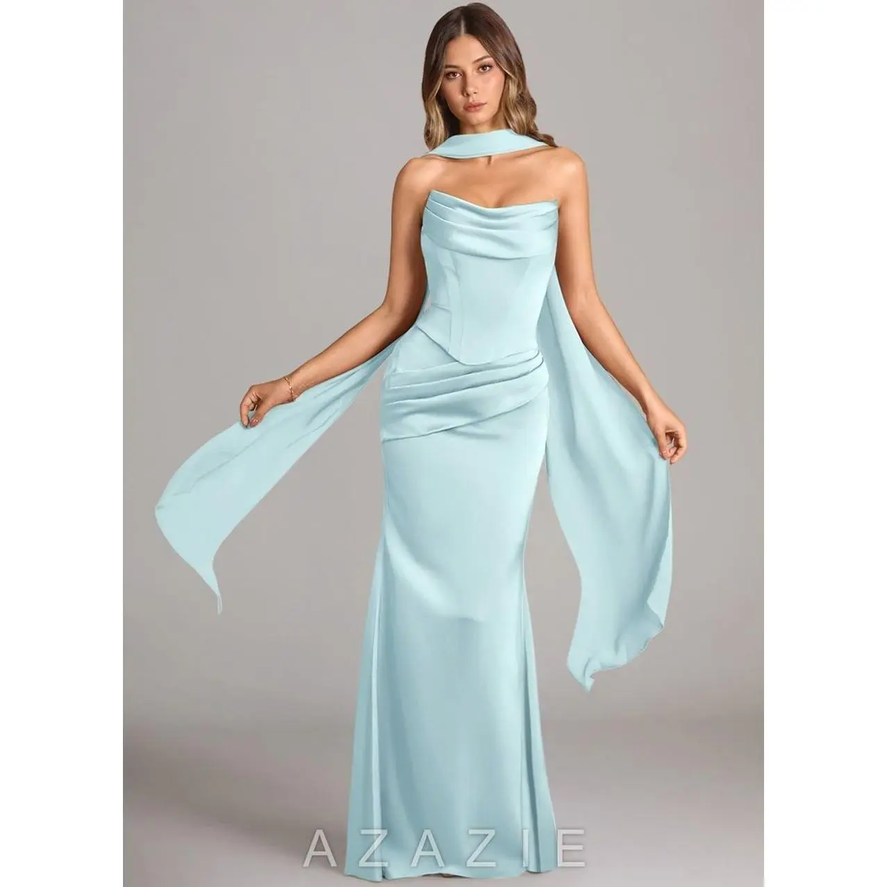 Azazie Sorrel Ganache Mermaid Strapless Stretch Satin Convertible Dress
