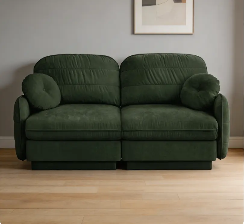 Chenille Cloud Sofa with Round Pillows, Quilted Cushion, Durable Double-Layer Frame, Recessed Base Legs, Deep Seat, Ergonomic Design, Easy Assembly, Modern Cozy Indoor Living Room Couch
